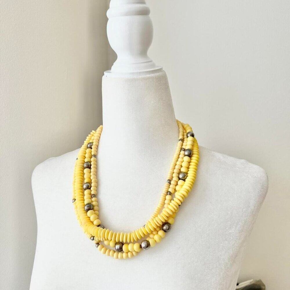 Vintage Chunky Yellow Beaded Layered Necklace
